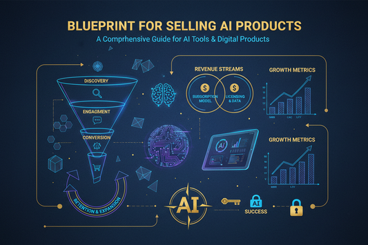Strategic business blueprint with sales funnel, revenue streams, and growth metrics