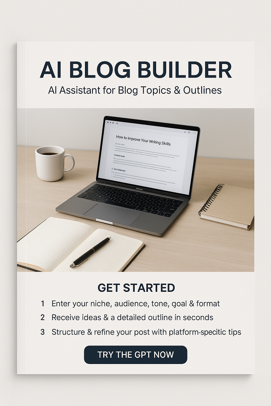 AI Blog Builder showing AI in daily life applications for writing assistance on a laptop screen