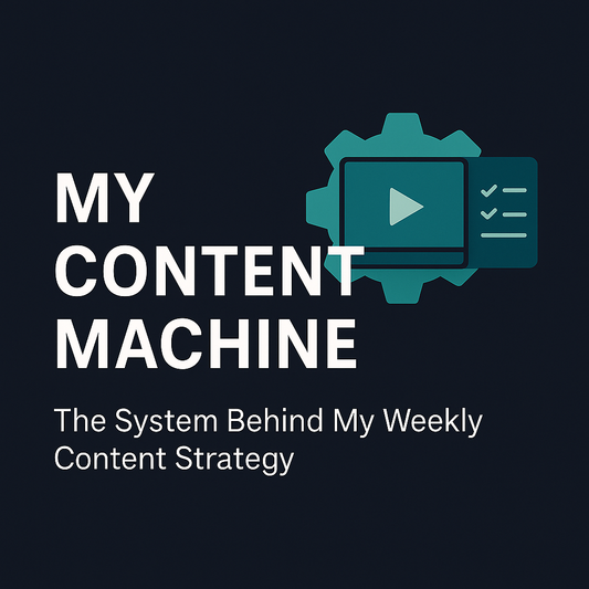 Graphic illustrating how to build a content machine system with a video icon and checklist