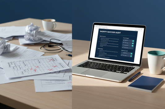 Clarity-first Shopify store audit concept showing focused diagnostic approach versus generic checklist