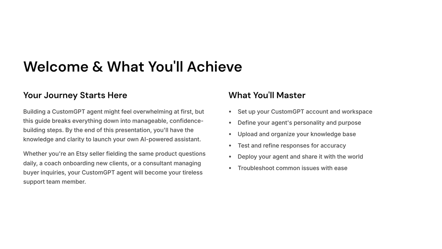 CustomGPT agent builder guide overview with goals and skills to master for effective use