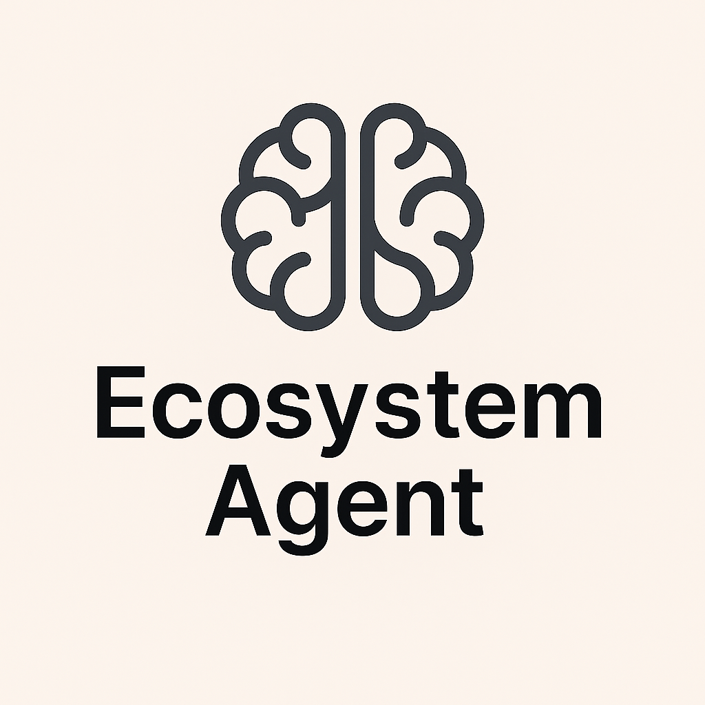 Ecosystem Agent logo featuring a brain illustration for AI assistant for digital product creators