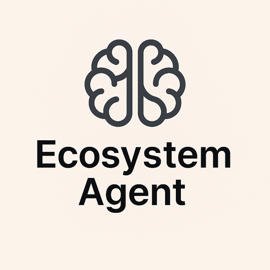 Ecosystem Agent logo featuring a brain illustration for AI assistant for digital product creators