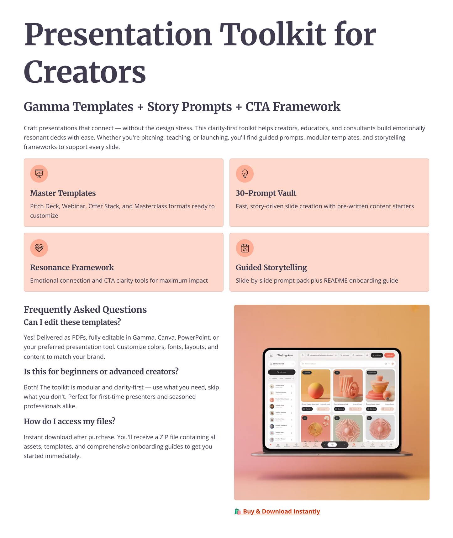 Presentation Toolkit for Creators | Gamma Templates + Story Prompts + CTA Framework (Digital Download) - Gear Elevated 