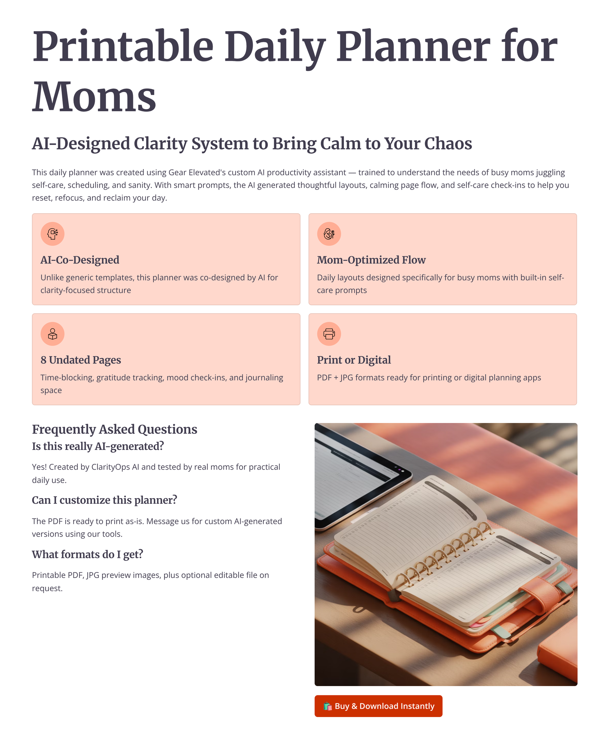 Printable Daily Planner for Moms - Gear Elevated - Gear Elevated 