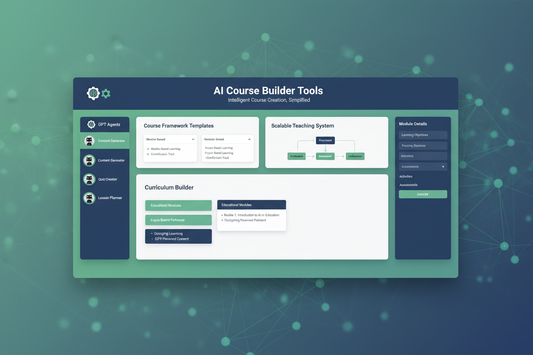 AI Course Builder Tools dashboard showcasing course framework templates and curriculum builder features