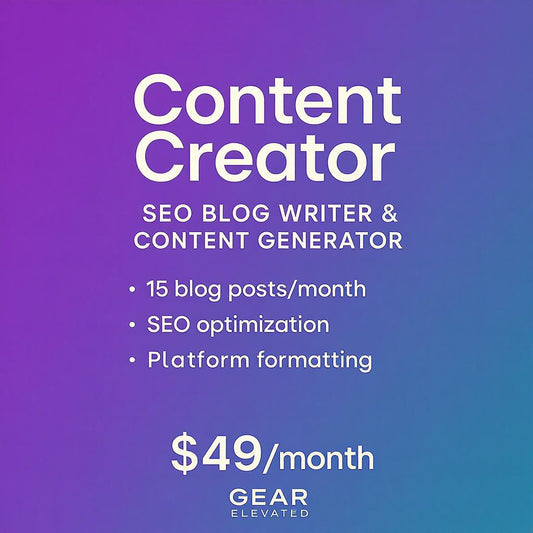 AI SEO content writer plan from Gear Elevated for 15 blog posts per month at $49