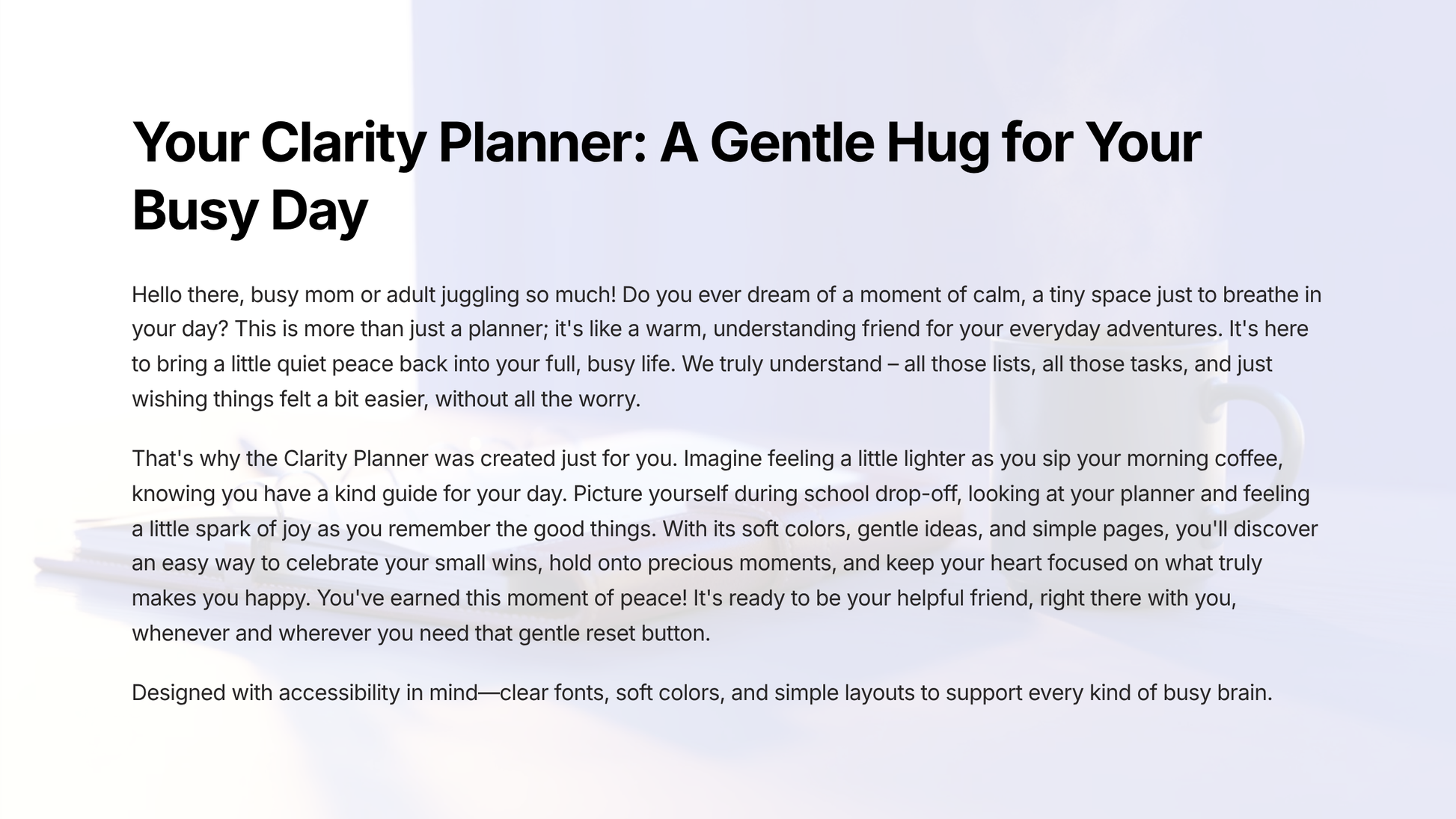 Printable daily planner for moms featuring soft colors and layouts for busy schedules and organization