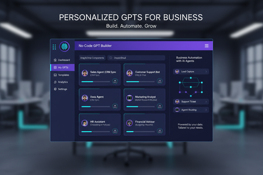 Dashboard of personalized GPTs for business showcasing no-code GPT builder and automation tools