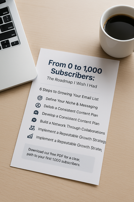 Digital guide titled From 0 to 1,000 Subscribers featuring a subscriber growth strategy and action steps